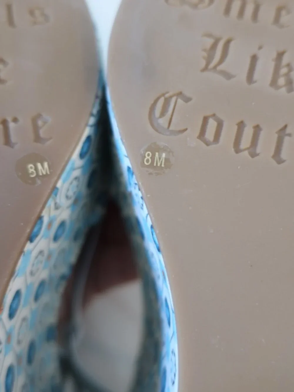 Womens Juicy Couture White Blue Mosaic Print Cecil Platform Wedge Heels 8